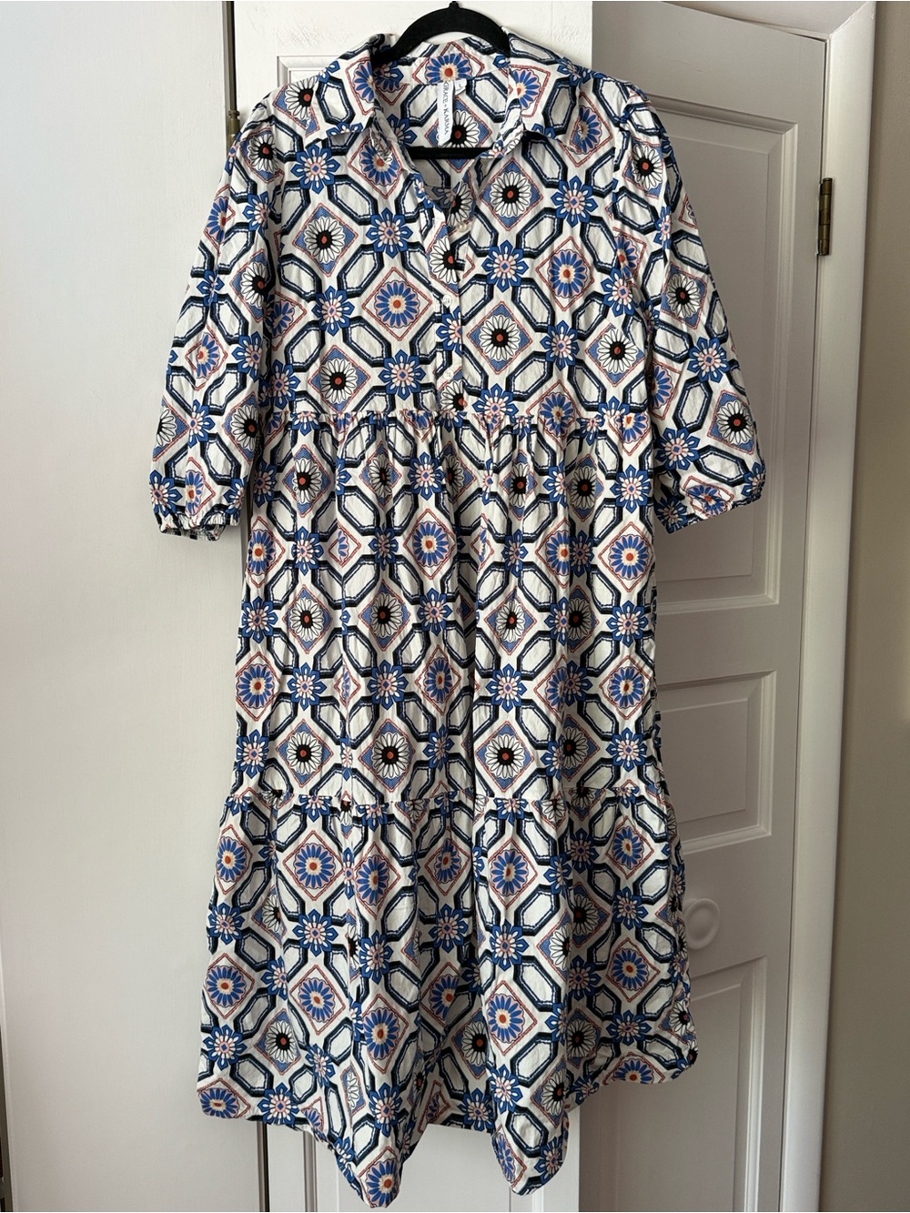 Grace + Karma Cotton Geometric Floral Tiered Midi Dress Large